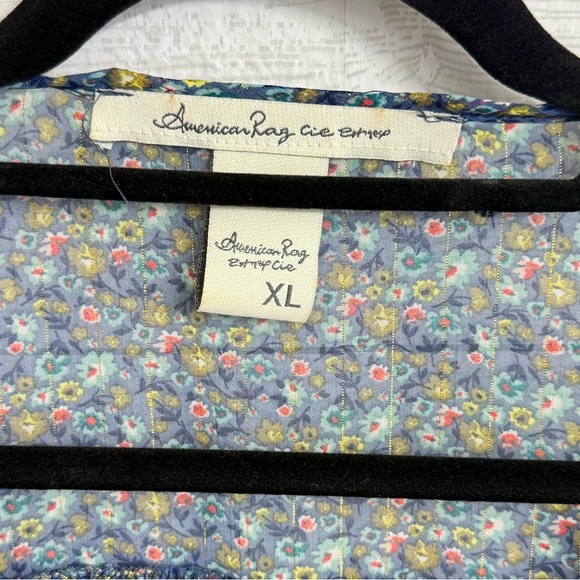 American Rag Cie Women’s BoHo Blue Shear Floral Long Sleeve Blouse. Size XL - Picture 6 of 6